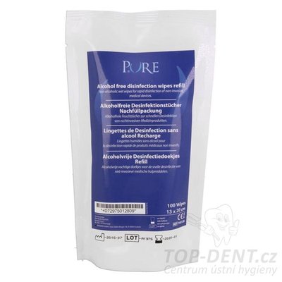 PURE dezinfekční vlhčené ubrousky bez alkoholu 12x20cm, 100ks