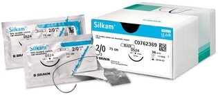 Silkam 2/0 45cm igła 23mm 1/2 koła odwrotnie tnąca (HS23) 36sz/opak. C0762326 szew niewchłanialny czarny jedwabny