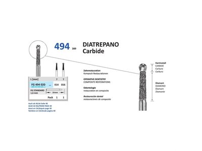 HORICO brousek diamantovaný - Diatrepano Carbide, FG494 - Parameter_0: normal, Parameter_1: Průměr 1,4mm (014)