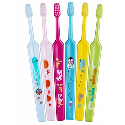 Dětský zubní kartáček TePe Mini X-Soft s potiskem, 0-3 roky, 1 ks v blistru
