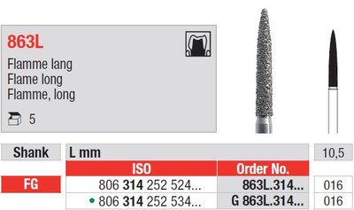 Edenta 863L - diamantové nástroje, dlhý plameň - 5 ks