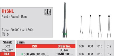Edenta H1SNL - guľaté chirurgické karbidové nástroje, Endobur - 5 ks