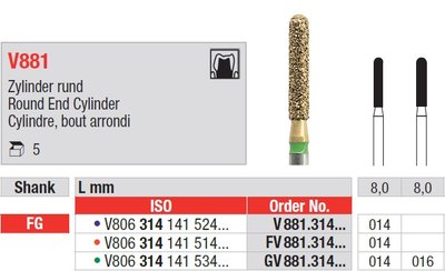 Edenta V881 - DiaCut diamantové nástroje, valec s oblým koncom - 5 ks
