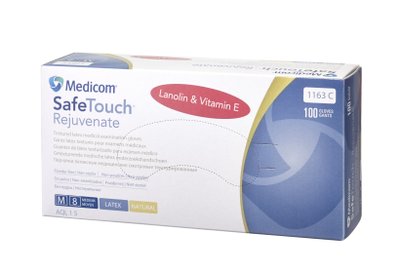 Medicom SafeTouch Connect Rejuvenate, nepudrované latexové rukavice s lanolinovou péčí a vitaminem E, S, 100ks