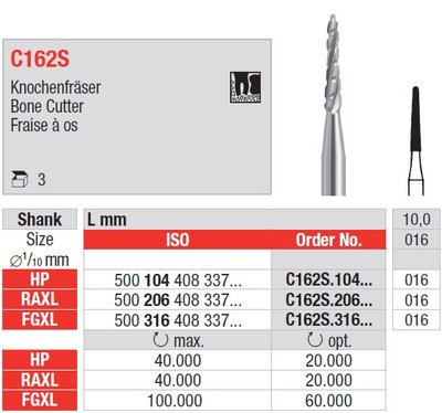 Edenta C162S - chirurgické karbidové nástroje, bone cutter - 3 ks