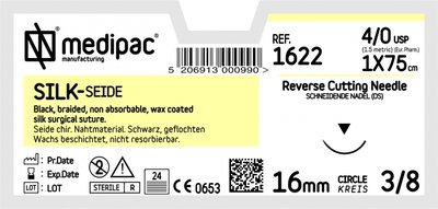 MEDIPAC Silk - USP 4/0, EP 1.5, jehla řezná 3/8 - jehla 24 mm, délka 75 cm