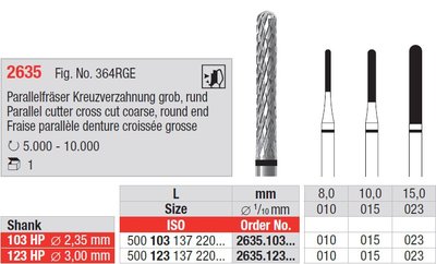 Edenta Lab 2635 - TC nástroje, Parallel cutter cross cut coarse, round end - 1 ks