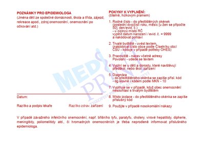Hlášení infekčních nemocí - červený tisk, 100 ks v balení