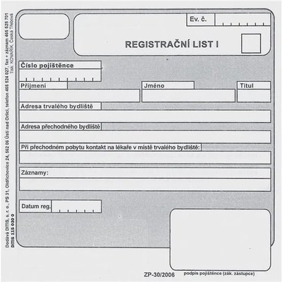 DITIS Registrační list I - II průpisový