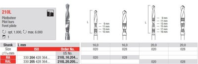 Edenta 210L - chirurgické karbidové nástroje, Pilot Bur - 1 ks
