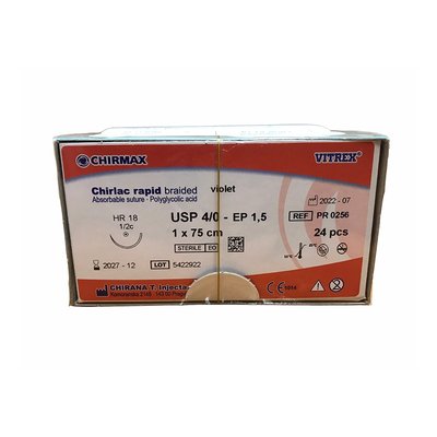 Chirlac rapid braided violet 4/0 (EP1,5) 75 cm HR18, 24 ks v balení