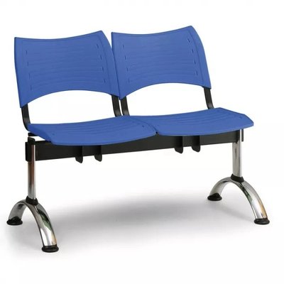 Plastová lavice modrá Visio - podnož chromovaná - podnož, 4-místná