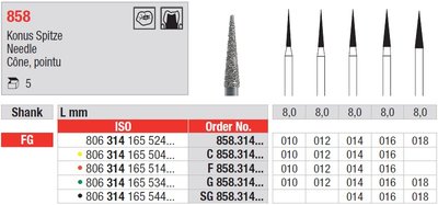 Edenta 858 - diamantové nástroje, krátka ihla - 5 ks