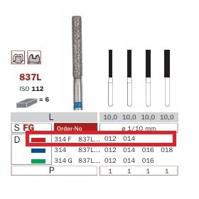 Diaswiss FG diamant, 837L, červená 012 mm, 6ks/balení