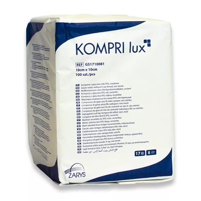 KOMPRI LUX Kompresy z gazy niejałowe 10x10cm (100szt) Zarys