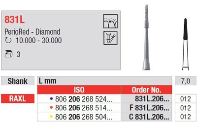 Edenta 831L - parodontologické diamantové nástroje - 3 ks