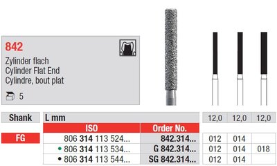 Edenta 842 - diamantové nástroje, extra dlhý valec - 5 ks