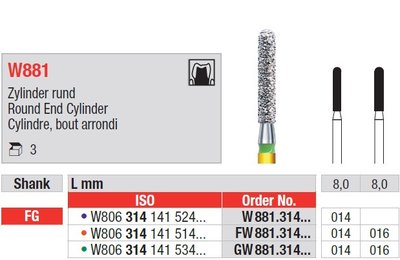 Edenta W881 - White Tiger diamantové nástroje, dlhý valec s oblým koncom - 3 ks