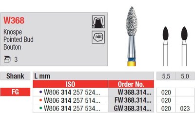 Edenta W368 - White Tiger diamantové nástroje, špicatý púčik - 3 ks