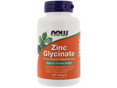 NOW Foods - Zinc Glycinate (Zinek bisglycinát + dýňový olej) 120 softgel kapslí