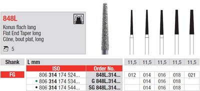 Edenta 848L - diamantové nástroje, extra dlhý kužeľ s plochým koncom - 5 ks