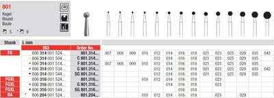 Edenta 801 - guľaté diamantové nástroje - 5 ks
