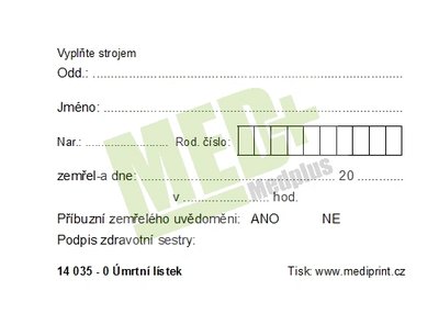 Úmrtní lístek, 100 ks v balení