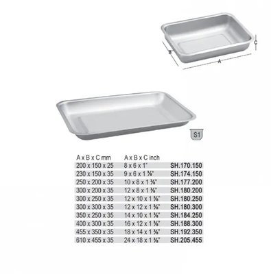 Mělký tác z nerezové oceli 350 x 250 x 35mm