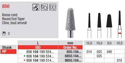 Edenta Lab 850 - Round End Taper, diamantové nástroje - 3 ks