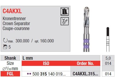 Edenta C4AKXL - karbidový nástroj na separáciu koruniek, dlhý - 5 ks