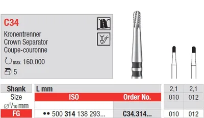 Edenta C34 - karbidové nástroje na separáciu koruniek - 5 ks