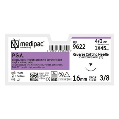 MEDIPAC P.G.A. - USP 4/0, EP 1.5, jehla řezná 3/8 - jehla 24 mm, délka 75 cm