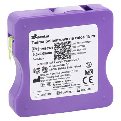 Taśma poliestrowa gładka na rolce 15 m ZTdental - 9,5 mm / 0,05 mm
