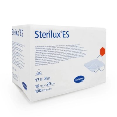 Kompresy z gázy Sterilux ES 17/8vr., založené okraje, 10 x 20 cm, 100 ks