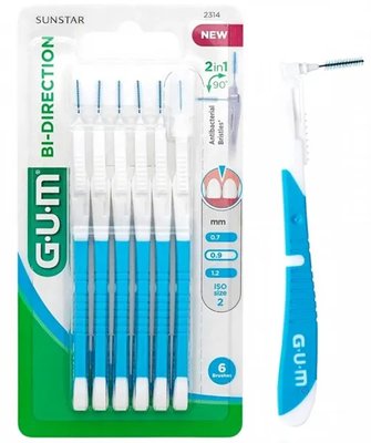 GUM Bi-Direction 0,9 mezizub. kartáčky 6ks - modré