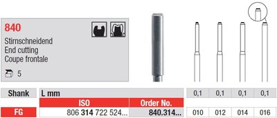 Edenta 840 - diamantové nástroje, valec so zrezaným rezacím koncom - 5 ks