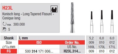 Edenta H23L - dlhé zúžené ryhované dvoj-kovové vrtáky - 5 ks