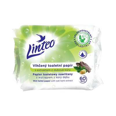 Splachovatelný vlhčený toaletní papír Linteo s dubovou kůrou, 60 ks