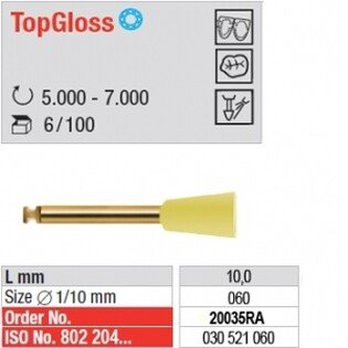 Gumki do kompozytów i kompomerów Edenta TopGloss 20035RA żółte, kielich wąski długi na kątnicę, impregnowane diamentem, 1 sztuka