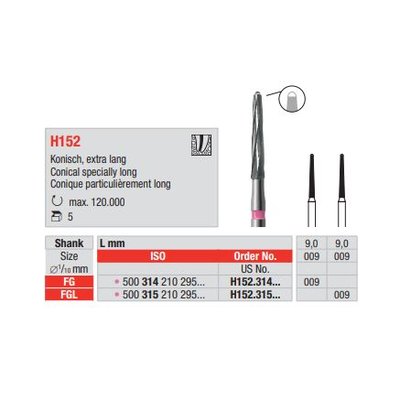 Fréza tvrdokovová FG H152 314FG/9mm (5ks/bal)
