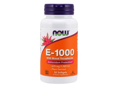 NOW Foods - Vitamín E-1000 - Natural (se směsí tokoferolů) - 50 softgel kapslí