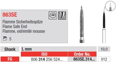 Edenta 863SE - diamantový nástroj, dlhý plameň s bezpečným koncom - 5 ks