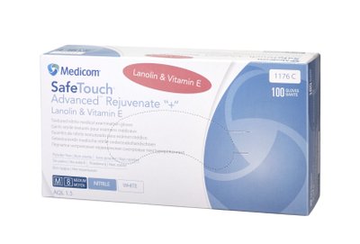 Medicom SafeTouch Andvanced Rejuvenate+, nepudrované nitrilové rukavice s lanolinovou péčí a vitaminem E, L, 100ks