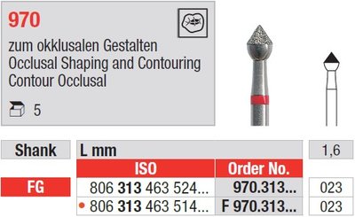 Edenta 970 - malé diamantové nástroje, na okluzálne tvarovanie a kontúrovanie - 5 ks