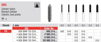 Edenta 885 - diamantové nástroje, zrezaný valec - 5 ks