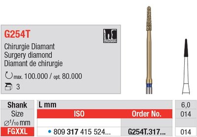 Edenta G254T - chirurgický diamantový nástroj - 3 ks