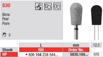 Edenta Lab 830 - Pear, diamantový nástroj - 3 ks
