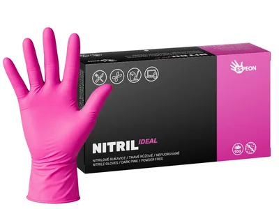 Nitrilové rukavice NITRIL IDEAL 100 ks, nepudrované, tmavě růžové, 3.5 g - Velikost: S