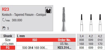 Edenta H23 - zúžené ryhované dvoj-kovové vrtáky - 5 ks