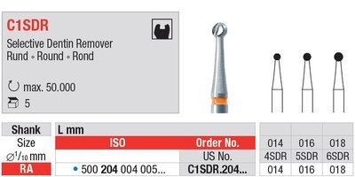 Edenta C1SDR - guľaté karbidové vrtáky na kariézny dentín - 5 ks